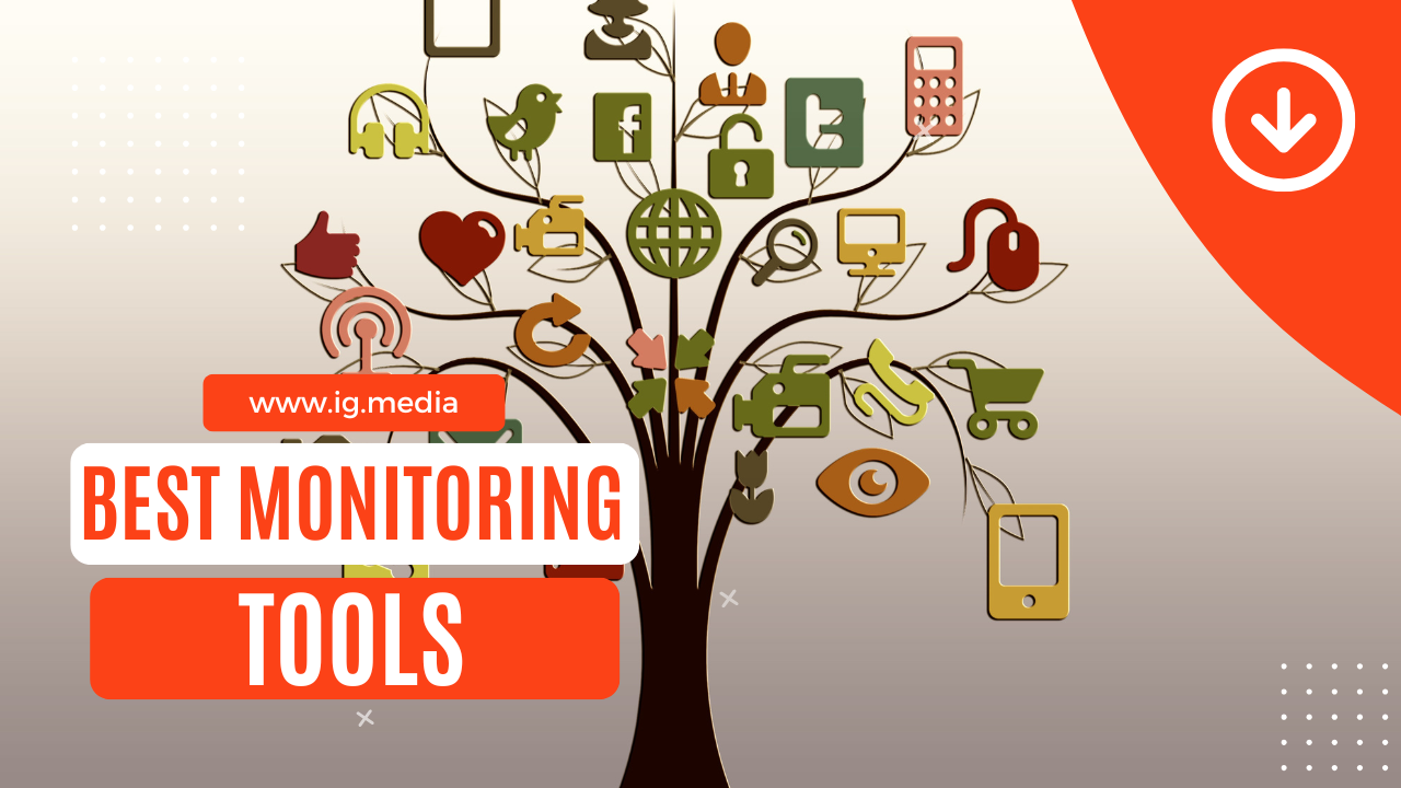 Dashboard illustration showing analytics and graphs from top social media monitoring tools