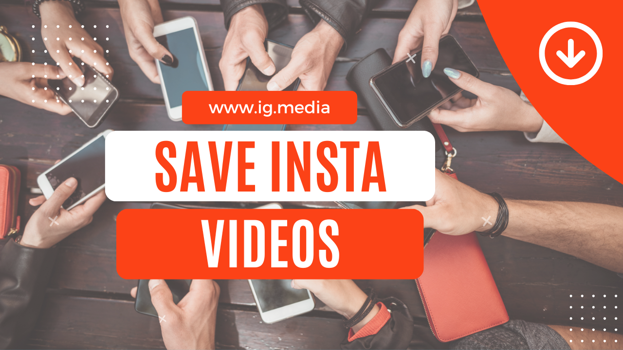 Blog showing Instagram video download steps, with a blurred background of people using their phones