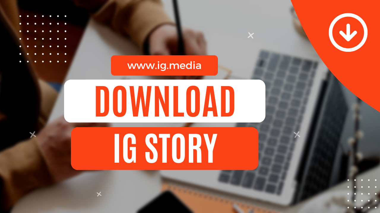 Notebook with handwritten notes outlining steps to download Instagram Stories, with a laptop showing IG interface in the background